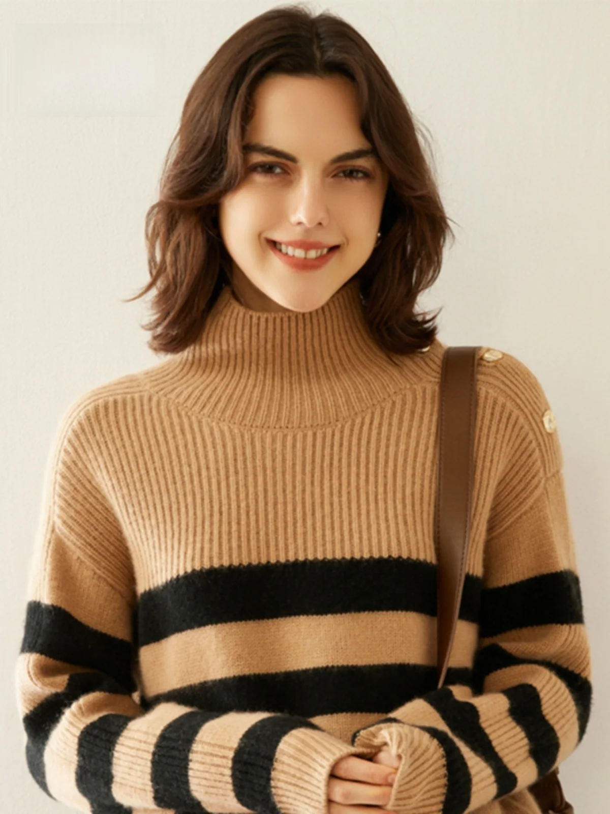 0%0 Кашемировый свитер Женская водолазка в полоску тон Утолщенная ленивая теплая