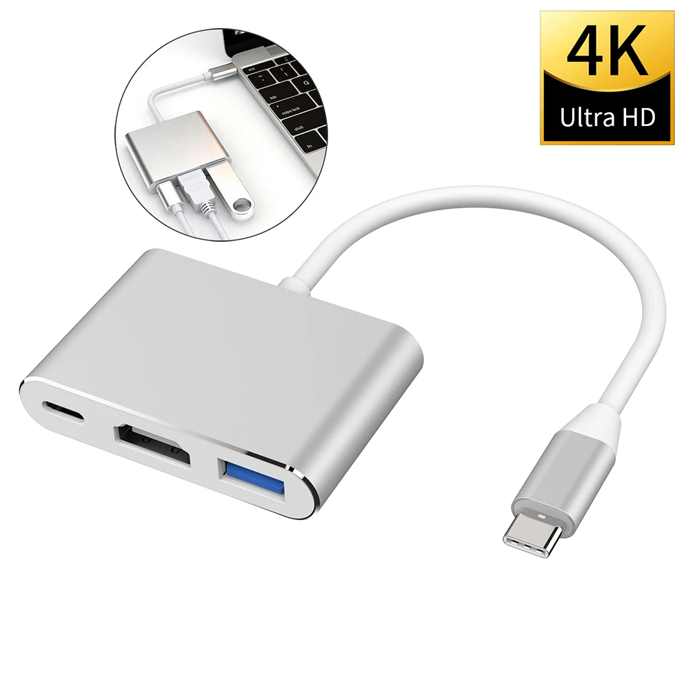 

3 in 1 Cable Converter For Samsung Huawei iPad NS Usb 3.1 Type C To HDMI-compatible 4K Adapter Cable External U Disk Converter
