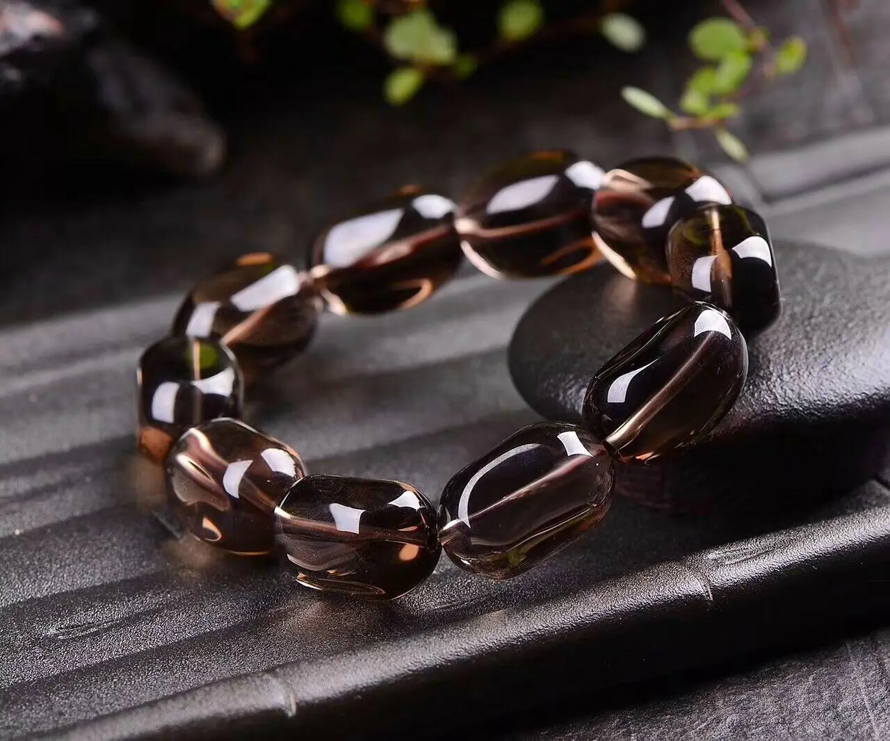Natural Brown Smoky Quartz Crystal Stretch Bracelet Oval Beads Women Men Big Size 18x13mm Smoky Quartz Rare AAAAAA