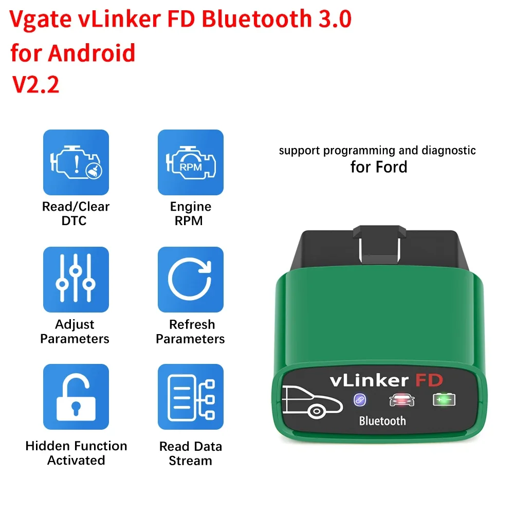 

Автомобильный диагностический сканер Vgate vLinker FD + V2.2 ELM327 BT4.0 WIFI FORScan для Ford Bluetooth 4,0 OBD2, инструмент ELM STN