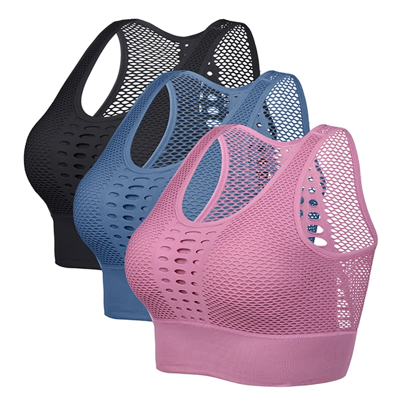 

Women Sport Bra Fitness Sexy Mesh Breathable Sport Top Push Up Female Gym Workout Underwear Female