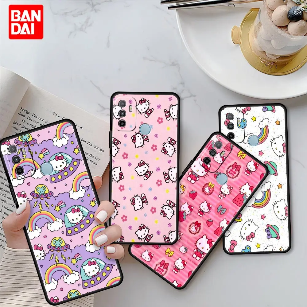 

Hello Kitty Cute Design Case for Oppo A53 A52 A3s A12 A9 A15 A31 A54 A74 A93 A94 F5 Find X2 Pro Lite Silicone Cover Black Capa