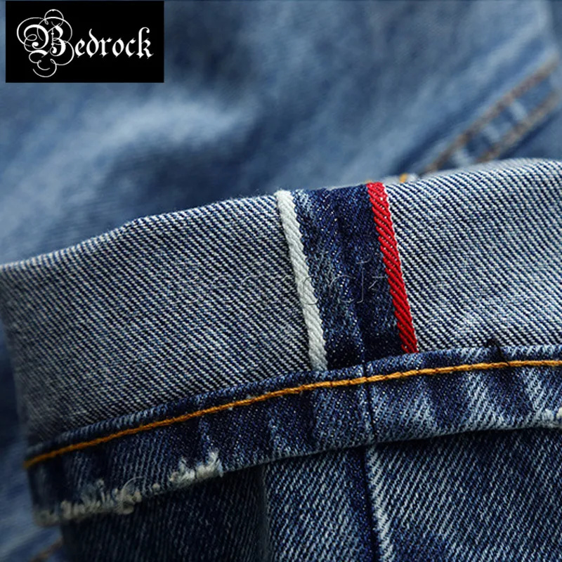 MBBCAR 13oz blue retro high-end snowflake one washed water to make old jeans men Amekaji red line denim slim pencile pants 7387