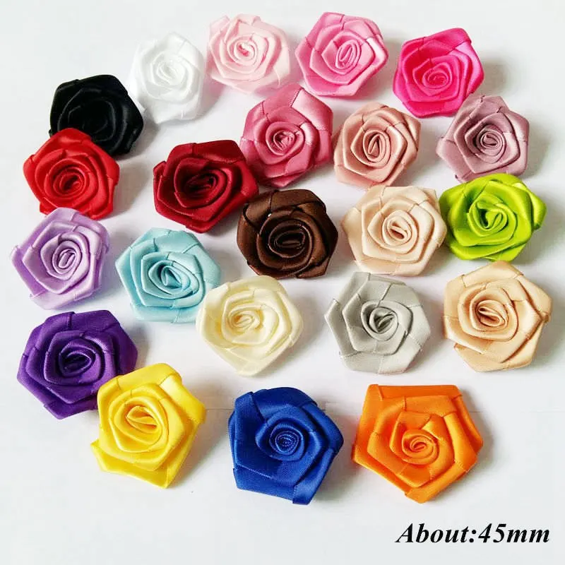 

Mix 12pcs/lot 45mm polyester rolled rose flower girl's and women accessories rosettes for craft accessories scrapbooking