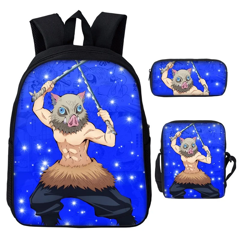 Girls Boys Anime Backpacks 3 Piece Demon Slayer Nezuko Tanjirou Children Fashion Shoulder Bags New Kids Cute Pen Bag All-match