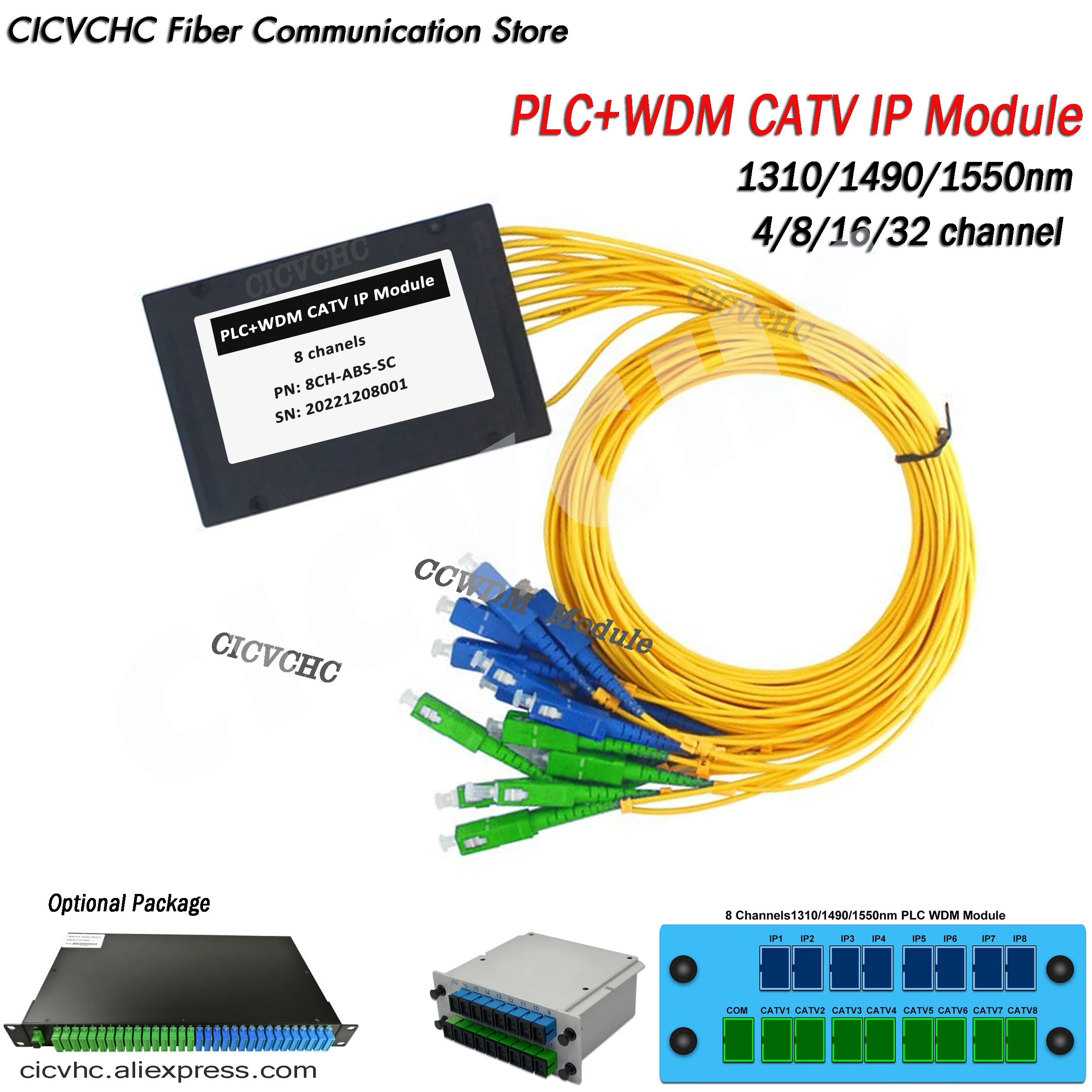 1310/1490/1550nm PLC+WDM CATV IP Module with 4, 8, 16, 32 Channels