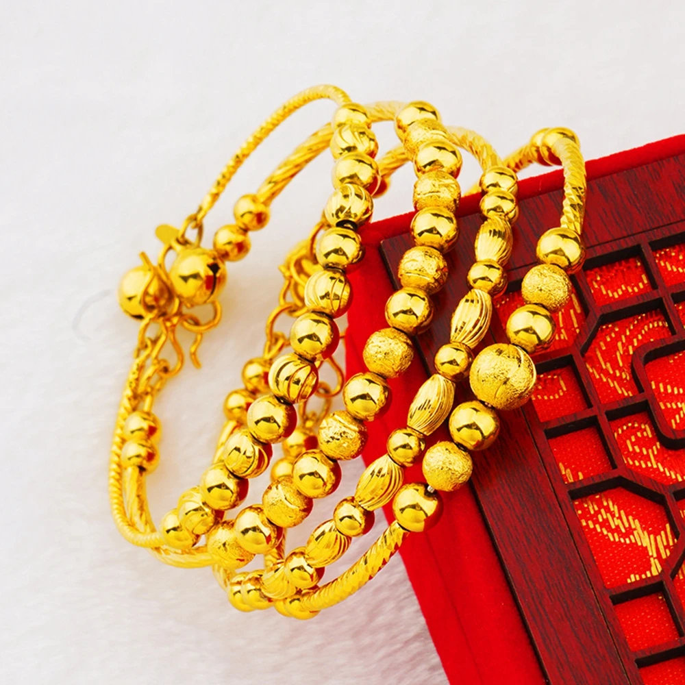 

Beads Bangle for Women Girl Classic Style with Bells 18k Yellow Gold Filled Popular Dubai Jewelry Gift Dia 62mm
