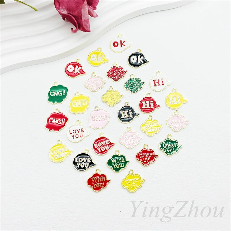 40pcs Simple Words Hi Ok  OMG Cool Drip Alloy Accessories For Earrings Necklaces Mobile Phone Chains Making DIY Handcrafted