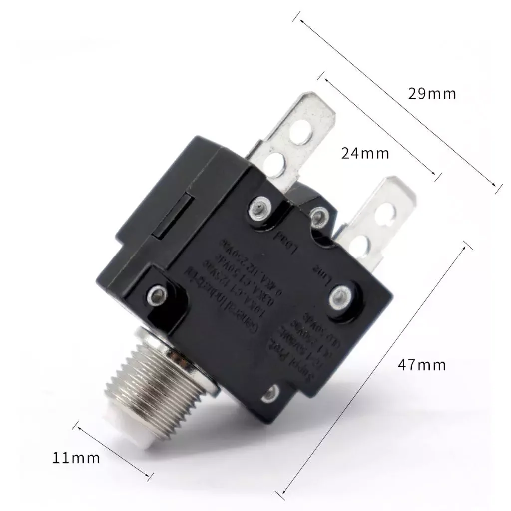 

125/250V AC 50VDC 10A Switch Push Reset Button Circuit Breaker Overload Protector Swithc + Black Waterproof Cap
