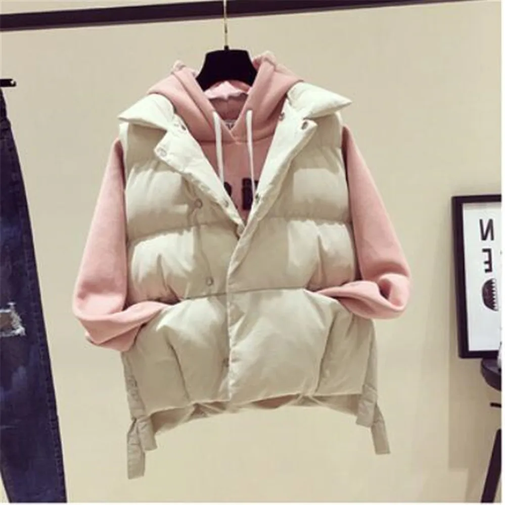 

2023 Autumn Vests Waistcoats Women Solid Winter Thicken Loose Womens Trendy Outwear Pocket Warm Simple Korean Style Button New