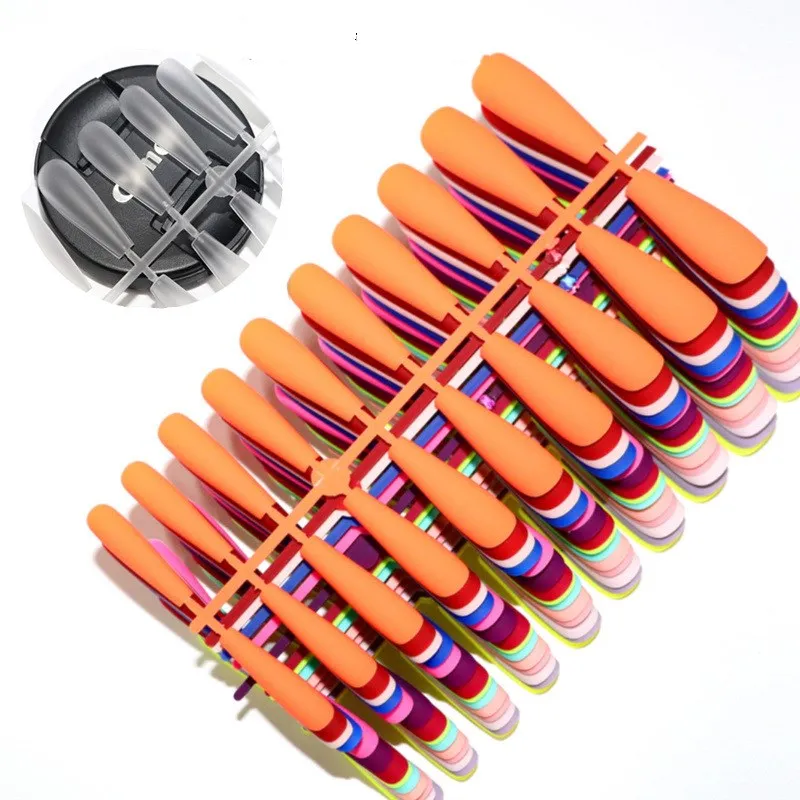 

100pcs Mix Colorful Seamless Plastic Fake Nails Full Coverage False Nails Tips Long T-shaped Water Drop Full Sticker For Nail