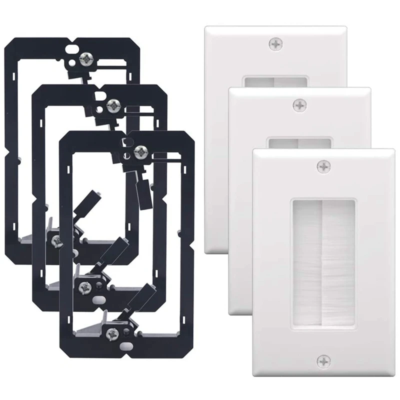 

3 Pack Single Brush Wall Plate With Single Gang Low Voltage Mounting Bracket Cable Pass Through Insert For Wires