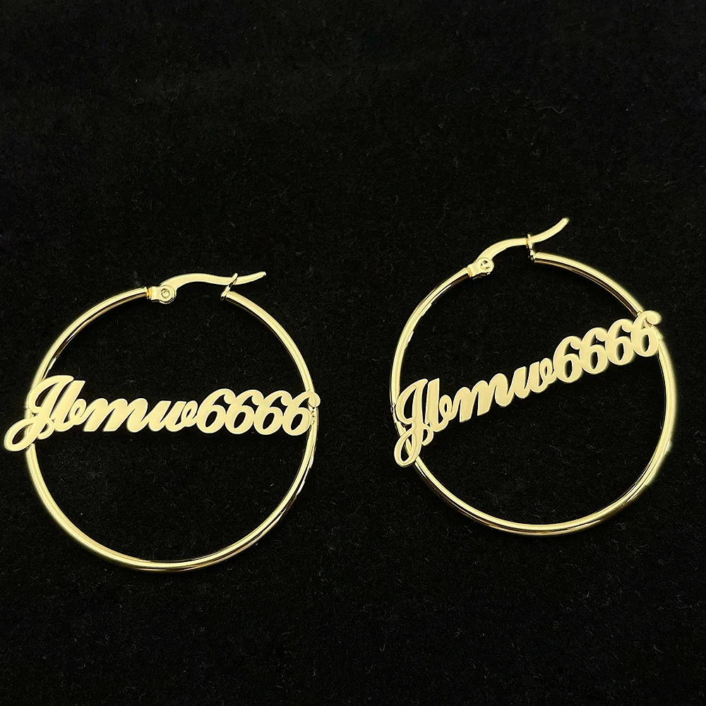 Hoops Earrings for Women Fashion Personalized Name Customized Products Big Earring Stainless Steel Ladies Jewelry Circle Earring