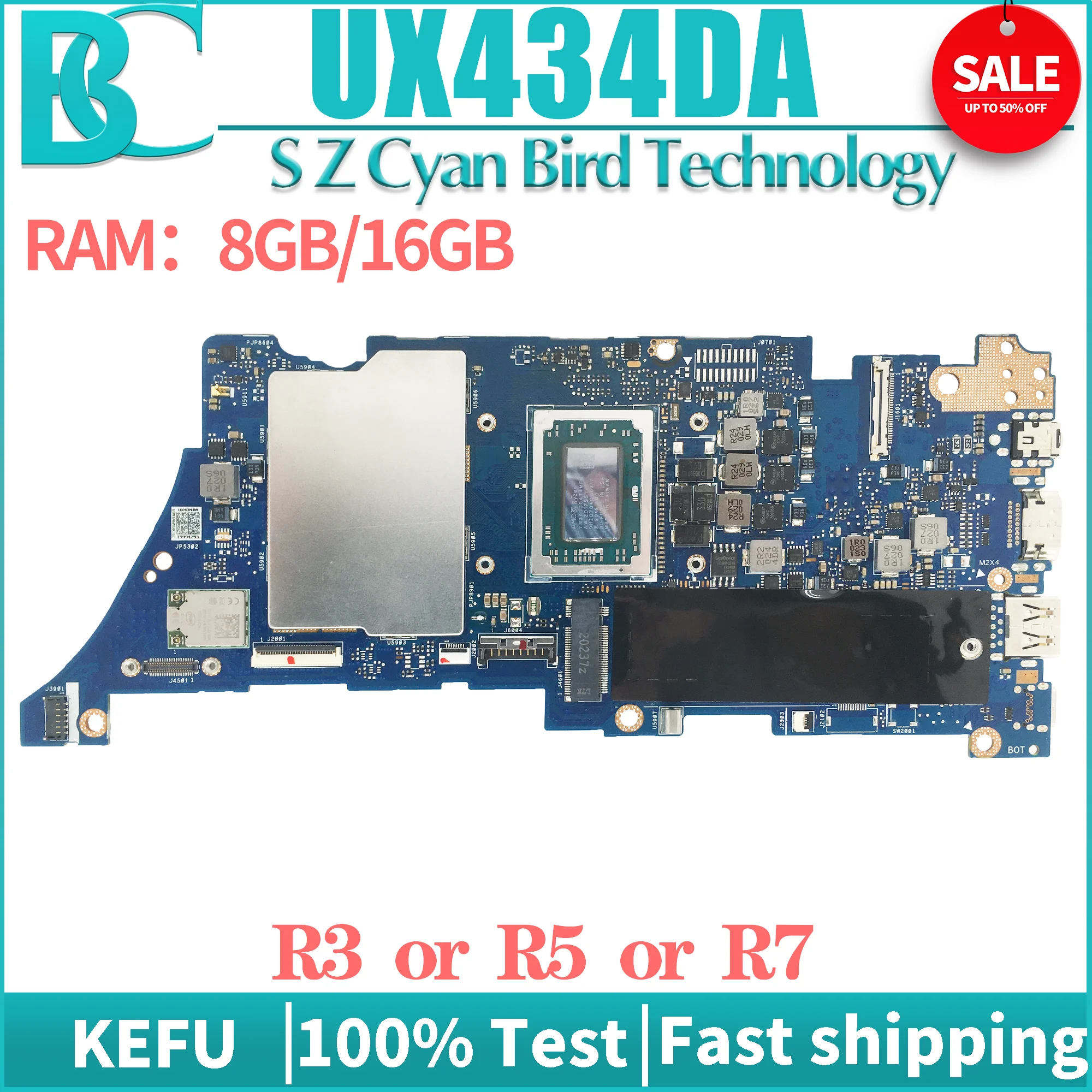 

KEFU Notebook Motherboard UX434D UX434DA UM433 UM433DA Laptop Mainboard R3-3200U R5-3500U R7-3700U 8GB/16GB-RAM 100% TEST OK