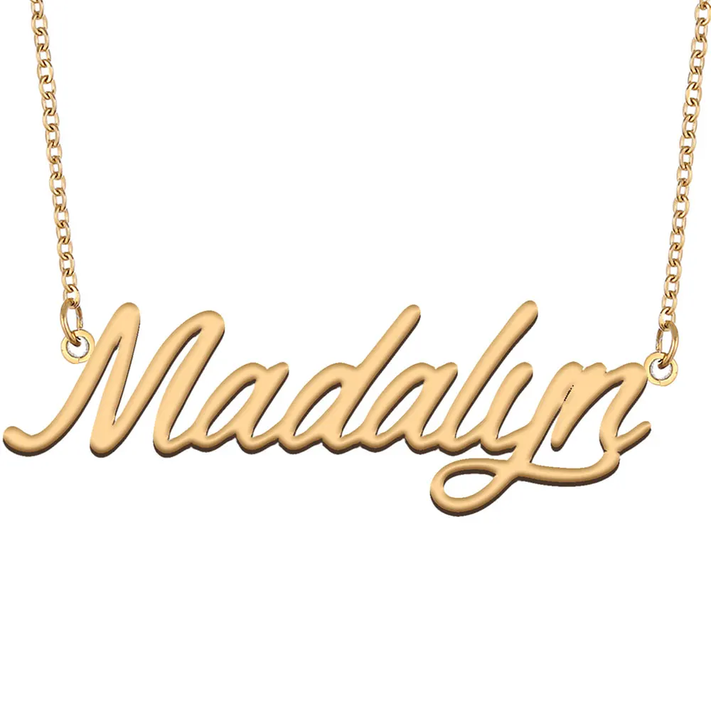 

AOLOSHOW Madalyn Name Necklace Stainless Steel for Women Jewelry Gold Color Nameplate Pendant Font Letters Choker Necklaces