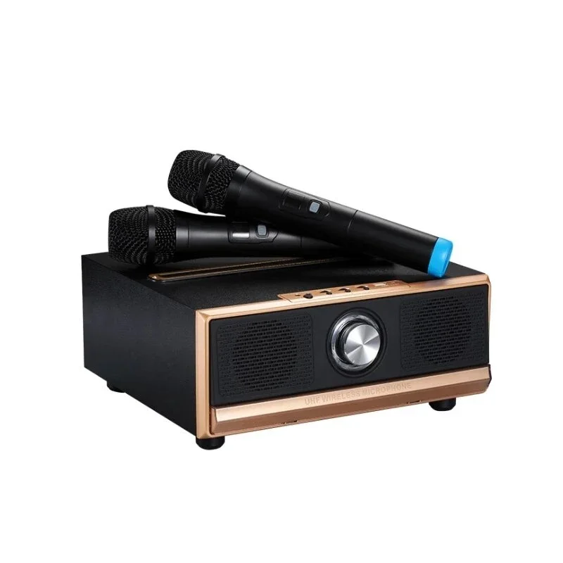 

Players Bluetooth Home KTV Subwoofer Spaeker Portable Phone Audio TV Speaker with 2 Wireless Microphone 1800MA Theater System