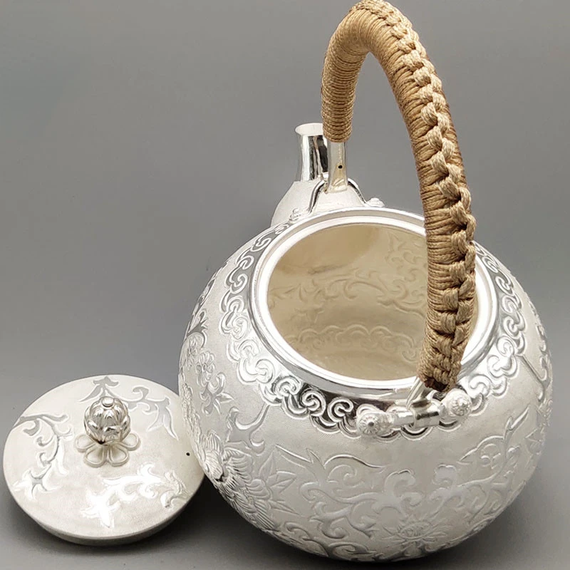 

Silver Teapot Sterling Silver 999 Kettle One Yunnan Fine Silver Boiled Mercury Teapot Household Handmade Silver Kettle