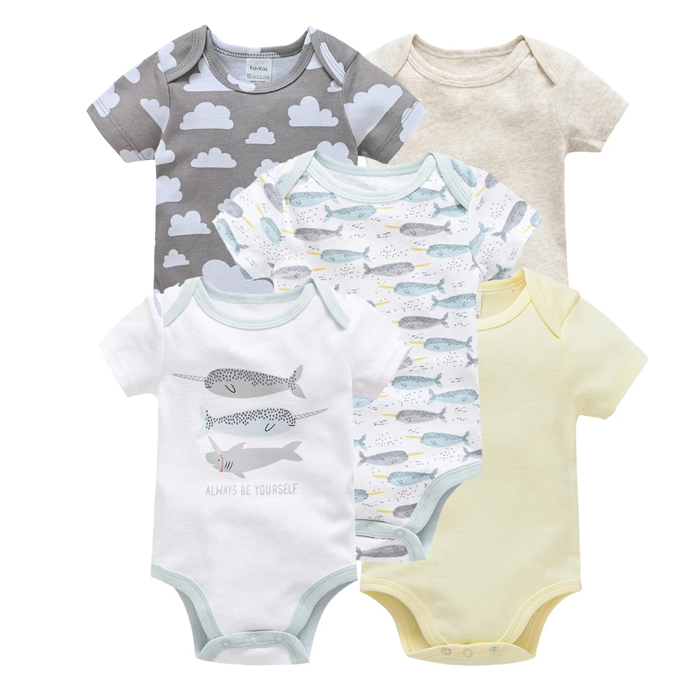 

Honeyzone Summer Baby Boy Clothes 0 To 6 Month Cotton Cartoon Big Fish Printing 5-Piece Bodysuit детская одежда девочки