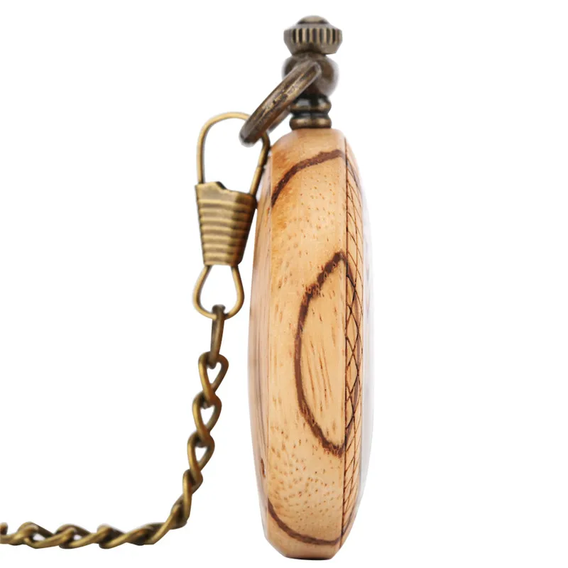 Antique Style Wood Pocket Watch Natural Wooden Quartz Analog Watches for Men Women Luminous Hands Pendant Necklace Chain Gift