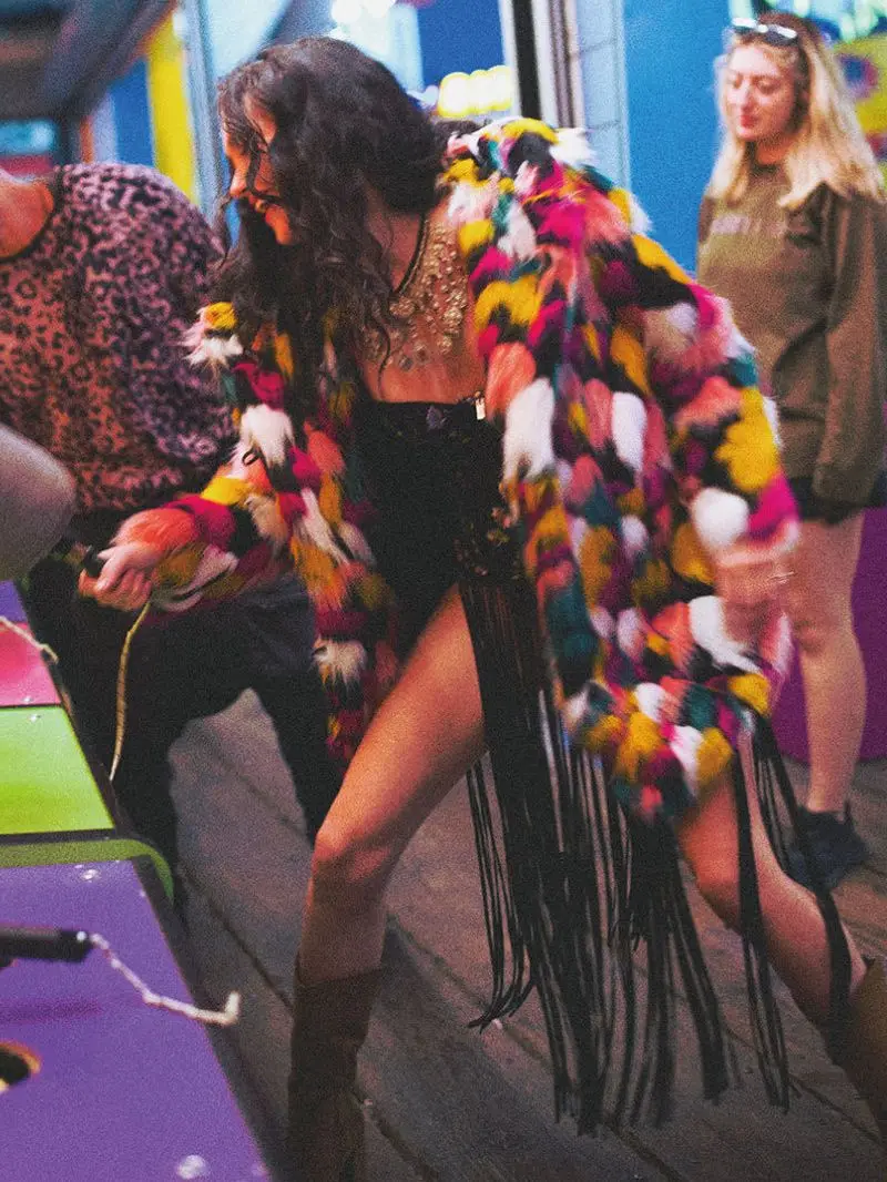 Fur Coat Women Winter Fashionable Warm Mid-Length Color Faux Fur Hooded Coat for Women Winter Coat Women