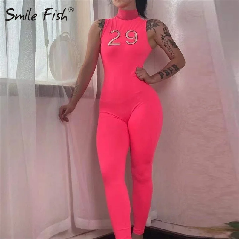 

Jumpsuit Zipper Women's New Letter Embroidery Jumpsuits Sleeveless Tight Skinny Sport Casual Jumpsuit One Piece Outfit G1489