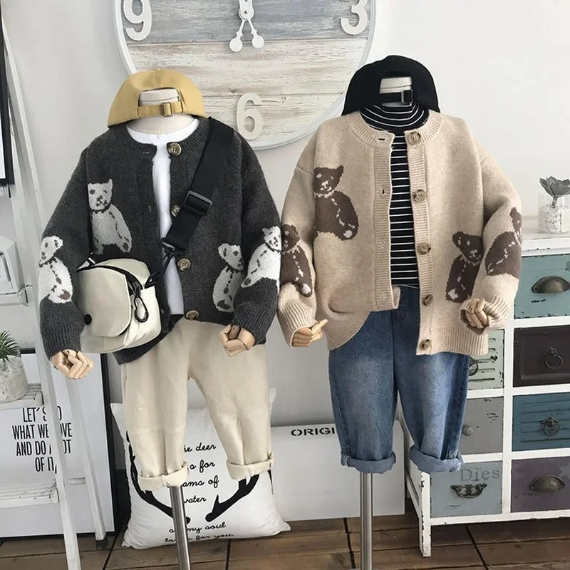 

Children's Clothing Boy Sweater Coat Autumn and Winter Children's Knitted Sweater Cardigan Top Baby Boys Clothes 7 8 9 10 Years