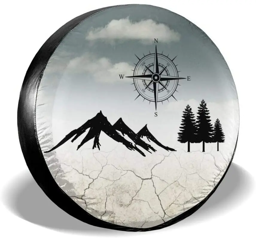 

Deaowangluo Spare Tire Cover Mountain Compass Nature Camper Camping Trailer Truck RV SUV Covers Travel Universal 15 Inch