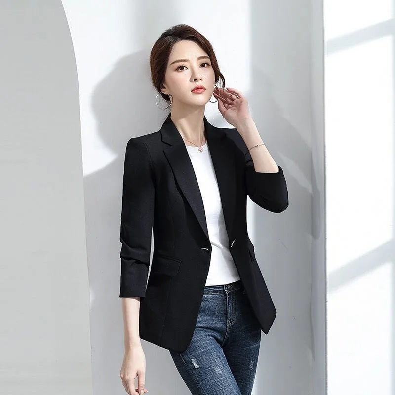 

Spring Autumn Women's Suit Coat Lady Office Work Long Sleeve Slim Outerwear Vintage Pure Colour Female Blazers Jackets