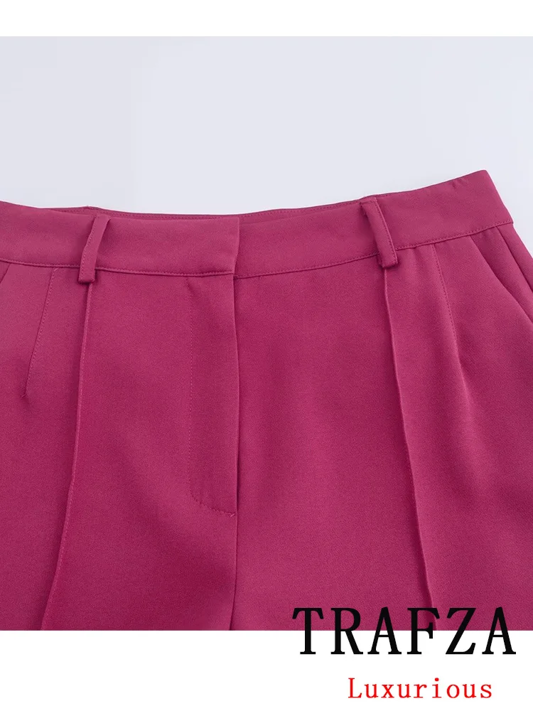 Женский винтажный офисный костюм TRAFZA розовый однотонный с V-образным вырезом и