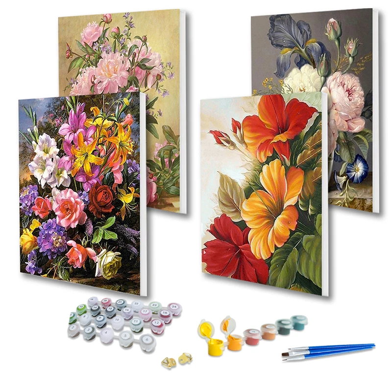 

PhotoCustom DIY Painting By Numbers Kit Flower Picture Colouring Zero Basis HandPainted Oil Painting Home Wall Decor Numbers Gif