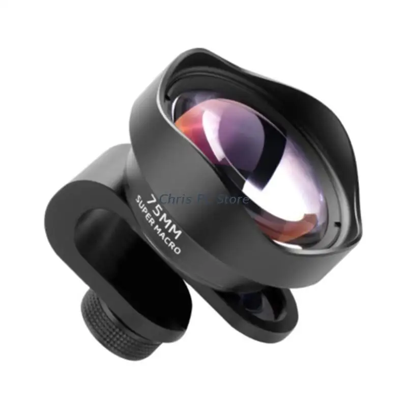 

H8WA 75mm Telephoto Macro Lens Super Macro Phone External Lens Multi-Coated 40-75mm for FOCUS Distance for Insect Floral Jewe