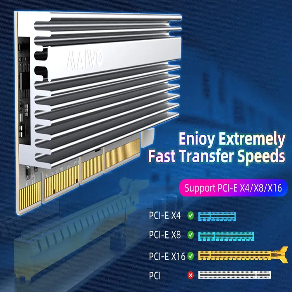 Фото Адаптер адаптера MAIWO NVME M.2 SSD Карта расширения NVMe to PCIe X4 X8 X16 Алюминий для M.2 NVME 2230 2242 2260 2280 SSD №3