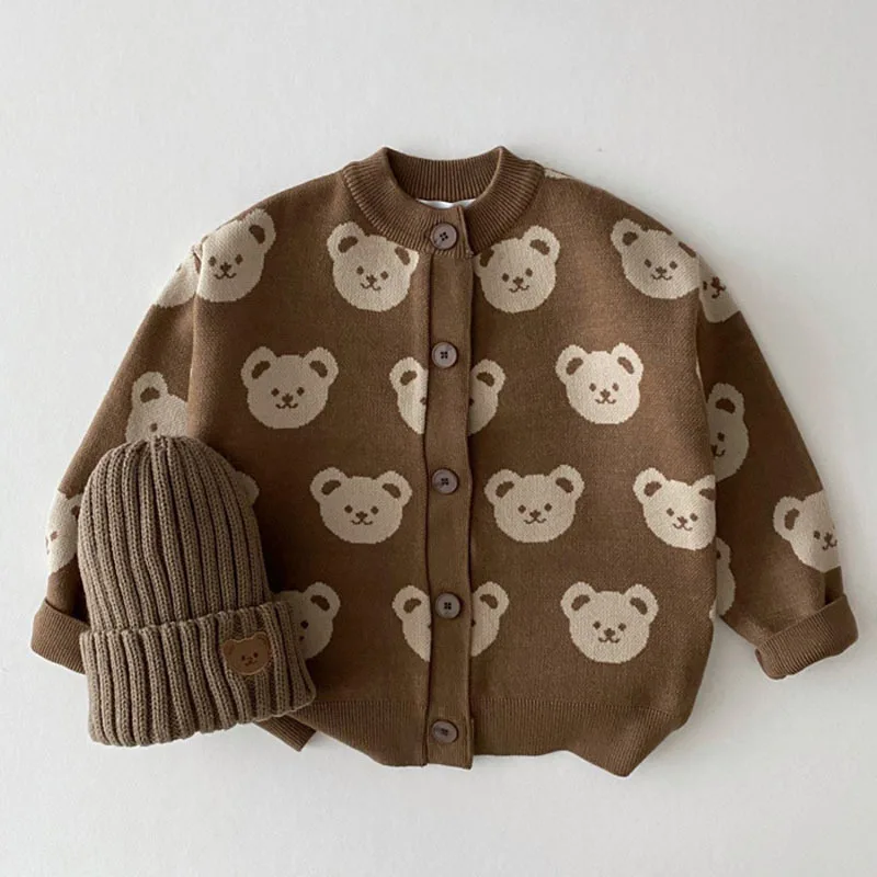 

Вязаный свитер в Корейском стиле с мультяшным медведем, детское пальто на осень и зиму, вязаная одежда для мальчиков и девочек, кардиган, Дет...