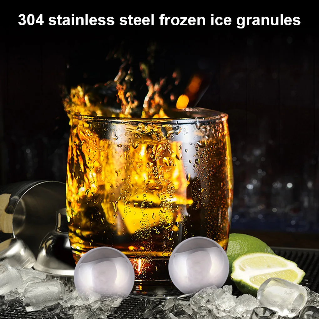 

2 Pieces Stainless Steel Ice Stones Beverage Wine Juice Ball-Shaped Cooling Cubes Wedding Birthday Party Chilling Set Kitchen