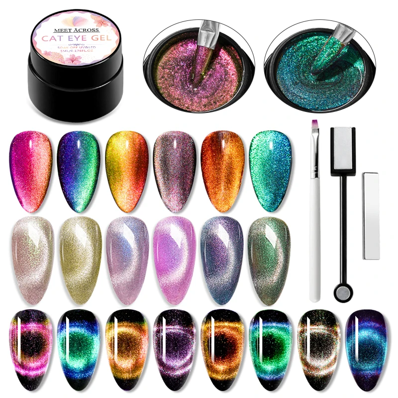 

MEET ACROSS 5ml Cat Magnetic Gel Nail Polish Varnish Hybrid Nail For Manicure Galaxy/Aurora Glitter Semi Permanent Soak off UV