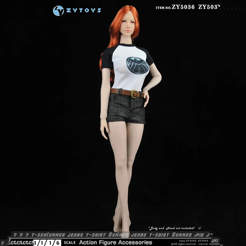 

ZYTOYS (ZY5036) 1:6 женская футболка с коротким рукавом джинсовые шорты подходит для экшн-фигурки 12 дюймов кукла