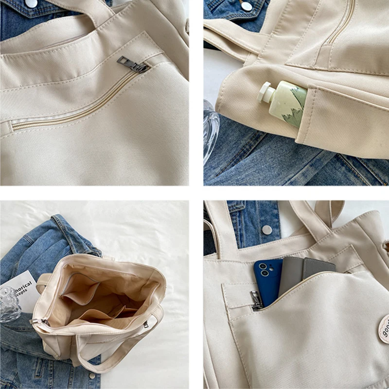 Вместительная женская сумка через плечо тоут на ремне с несколькими карманами