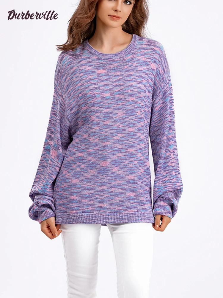 

2023 Autumn Winter Womens Sweater Fashion O Neck Loose Knit Pullover Tops Female Chic Jumpers Sweaters Top Elegant Lady