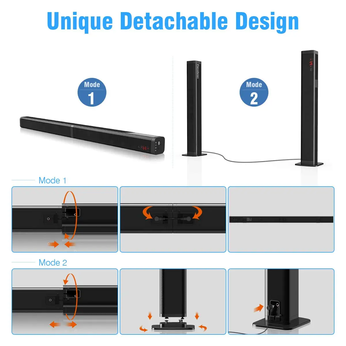 Sounderlink Wireless Detachable Bluetooth TV 37 inch Soundbar Speaker Home Theater Support Optical SPDIF AUX HDMI-Compatible images - 6