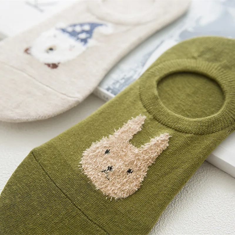 5 Pairs Women Ankle Socks Female Soft Cotton Short Tube Invisible breathable Cotton Socks Cute Cat Rabbit Pattern Spring Summer