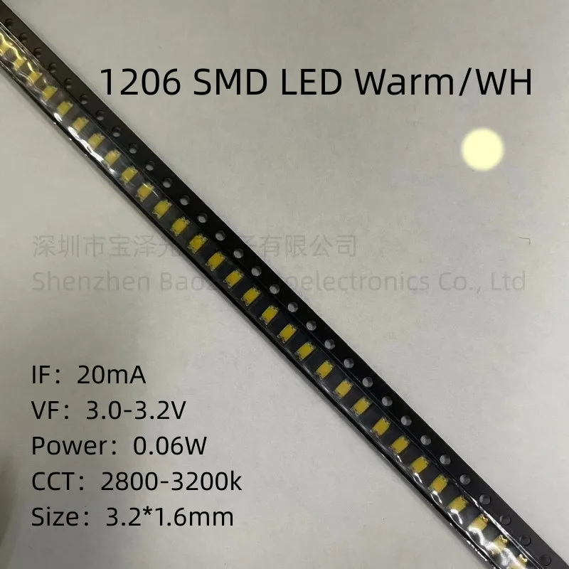 

1206 SMD LED Warm white 3.2*1.6mm High brightness