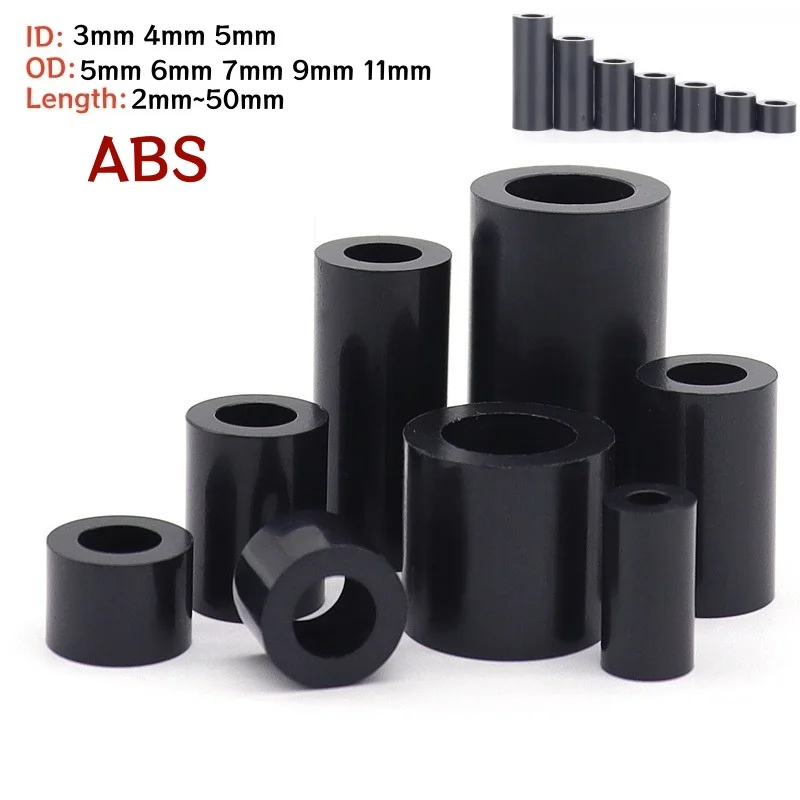 

M3 M4 M5 Черная полая нейлоновая прокладка из АБС-пластика без резьбы, круглая противостоятельная шайба, опорные прокладки для печатной платы, наружный диаметр 5/6/7/9/11 мм, длина 2 ~ 50 мм