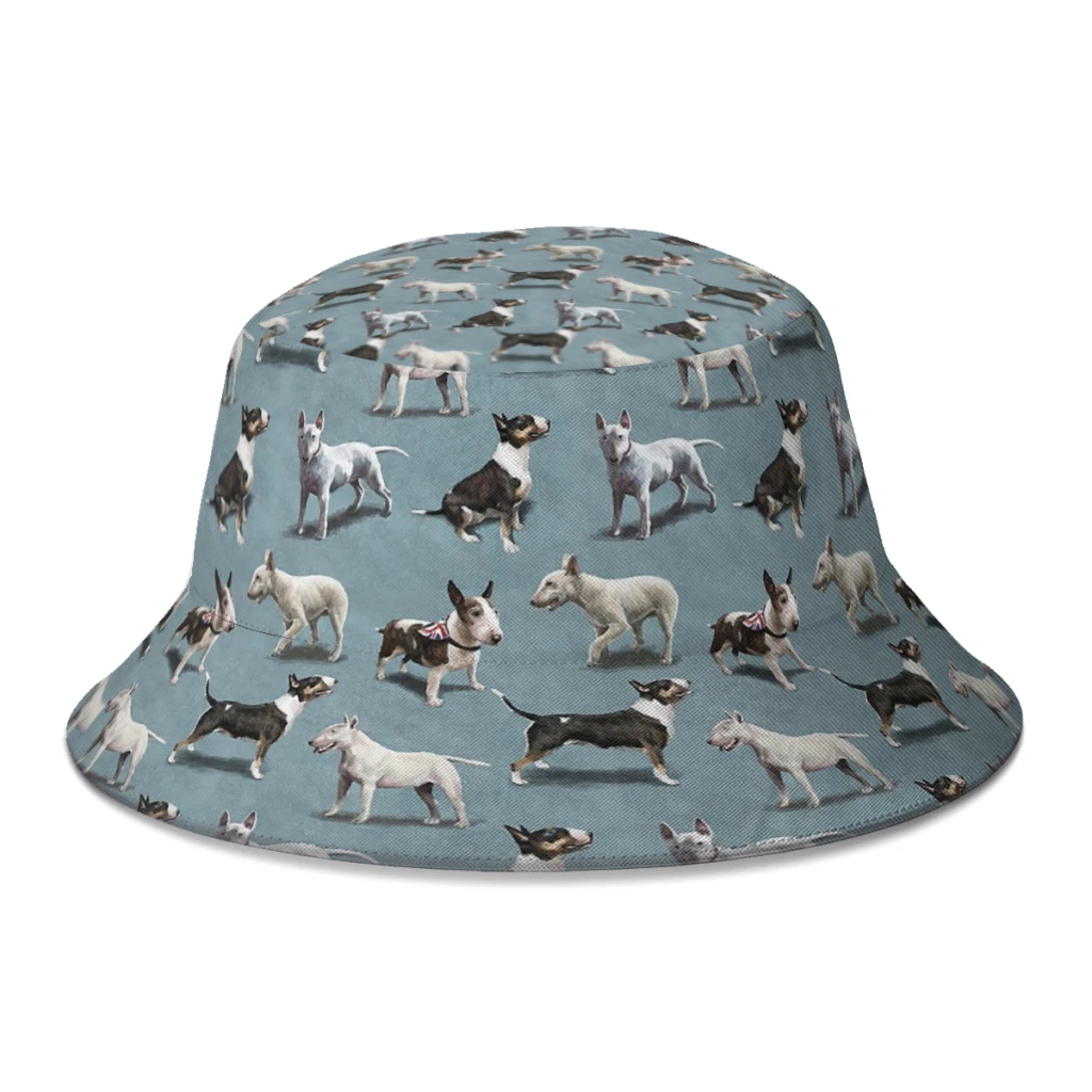 

New Unisex Polyester The Bull Terrier Dog Bucket Hat Women Summer Sunscreen Panama Cap Men Streetwear Fishing Hat Dropshipping