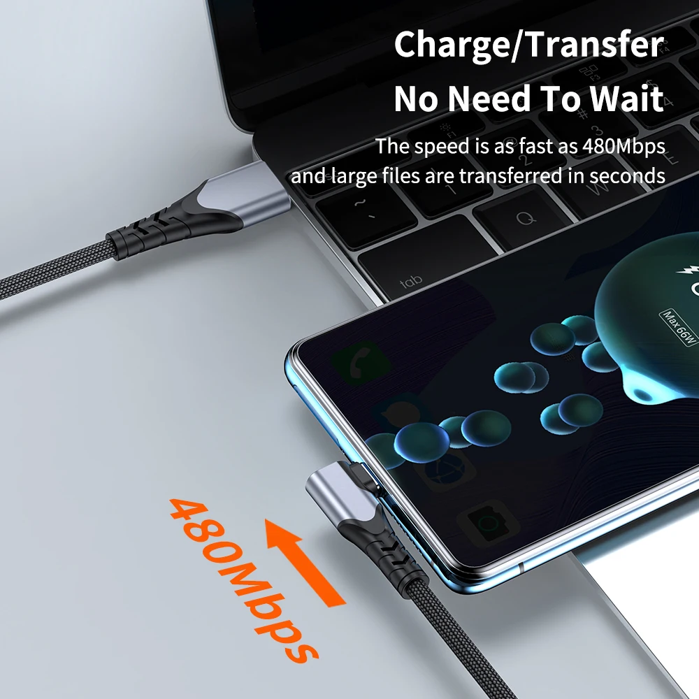 Кабель USB Type C для быстрой зарядки 6A 66W SPC Huawei Samsung Xiaomi Mate 40 зарядный кабель 90