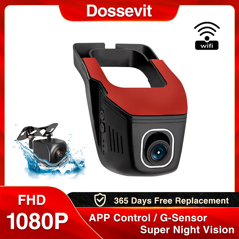 Dossevit Full HD 1080P Wifi DVR Dash Cam 24H Parking Monitor WDR Night Vision Car Recorder 140° Wide Angle Dual Camera