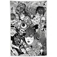 Japanese Horror Anime Collage Black And White Wall Hanging Tapestry Aesthetic For Bedroom Living Room Dorm Home Decor