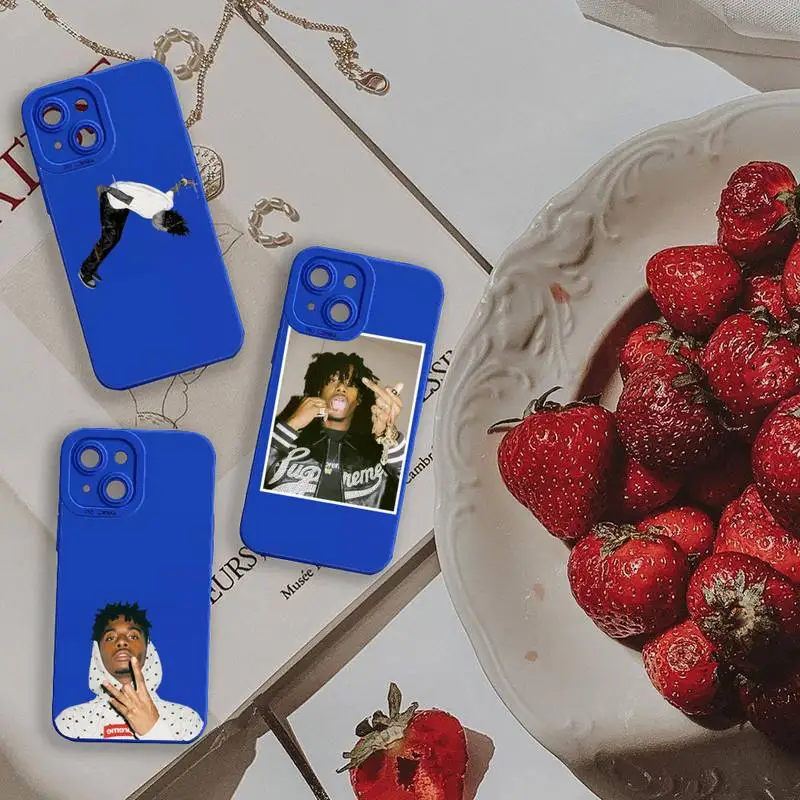 

Rapper singer Playboi Carti die lit Phone Case For iPhone 13 12 11 Pro MAX Mini X XS XR 7 8 Plus Liquid Silicone Klein Blue