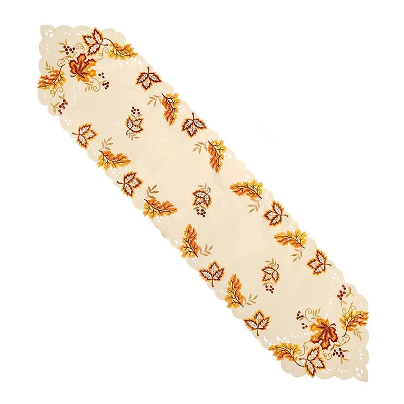 

Fall Table Runner, Thanksgiving Table Runner Embroidered Farmhouse Maple Leaves Handmade Home Table Cover Indoor Decor