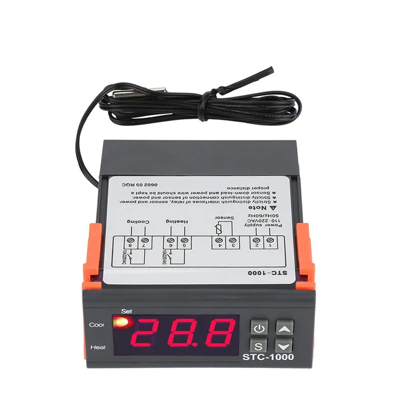 

Two Relay Output LED Digital Temperature Controller Thermostat Incubator STC-1000 220V 10A with Heater and Cooler