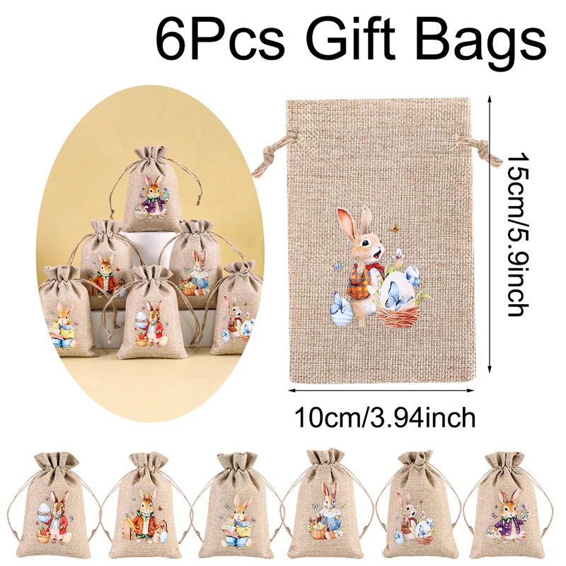 

Льняные пасхальные мешочки с кроликами